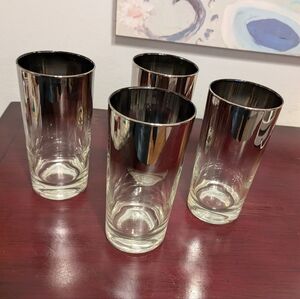 4 Dorothy Thorpe Mid Century Modern SILVER FADE Glasses Highball Mercury 5.75"